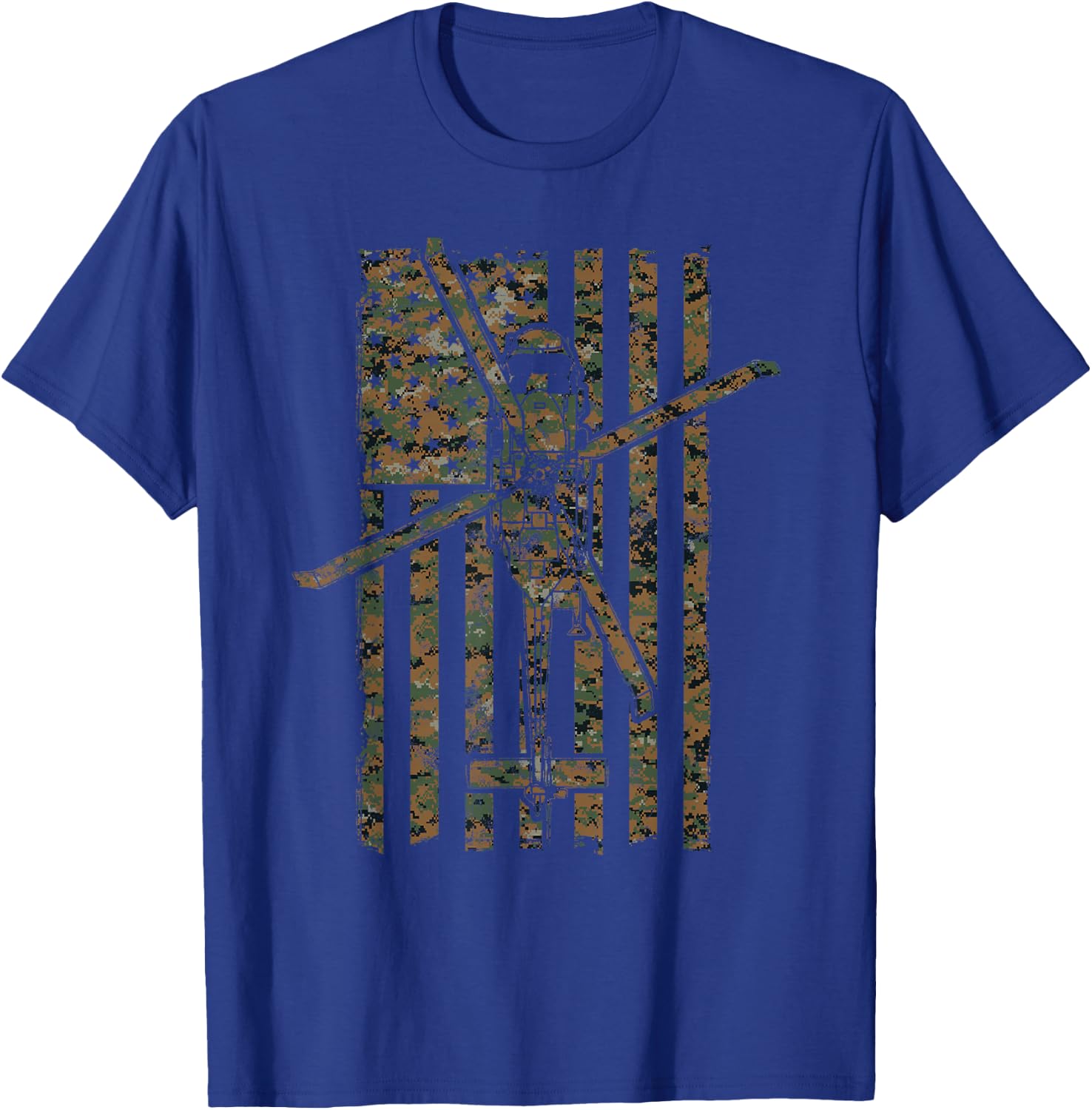 SH-60 Sea Hawk Helicopter Woodland Camo Vintage Flag T-Shirt - T-Shirt | Royal