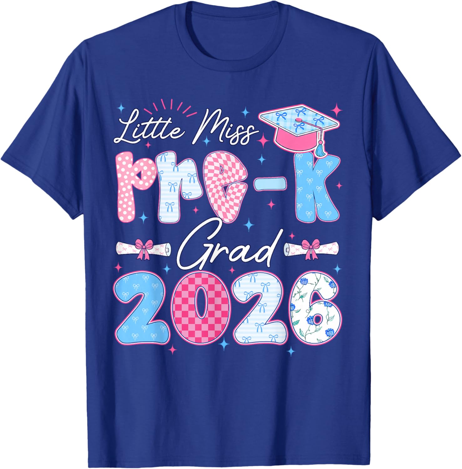 Little Miss Pre-K Grad 2026 Cute Preschool Graduation Bow T-Shirt - T-Shirt | Royal