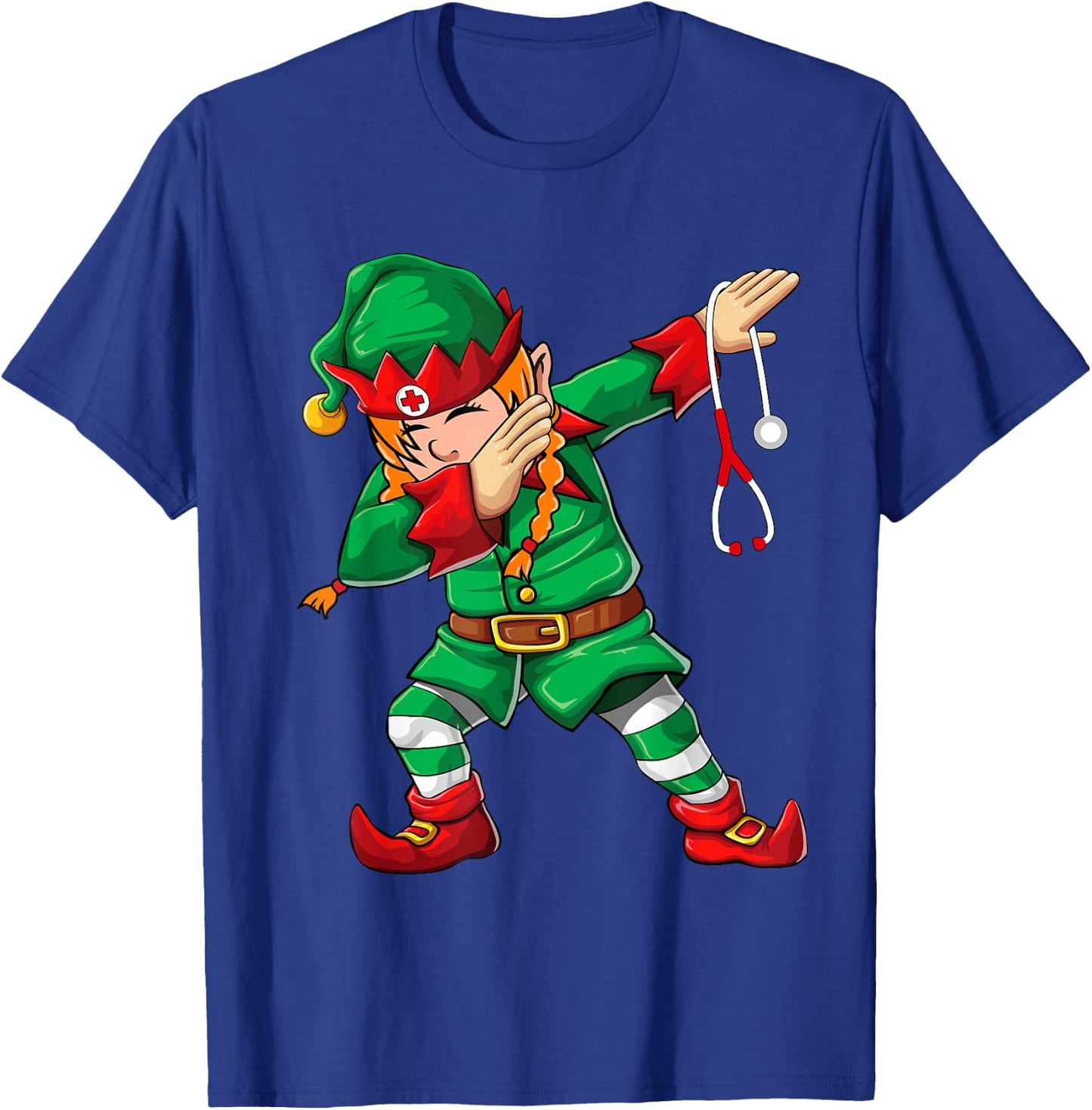 Dabbing Elf Girl Shirt Christmas Scrub Tops Women Cute Nurse T-Shirt - T-Shirt | Royal