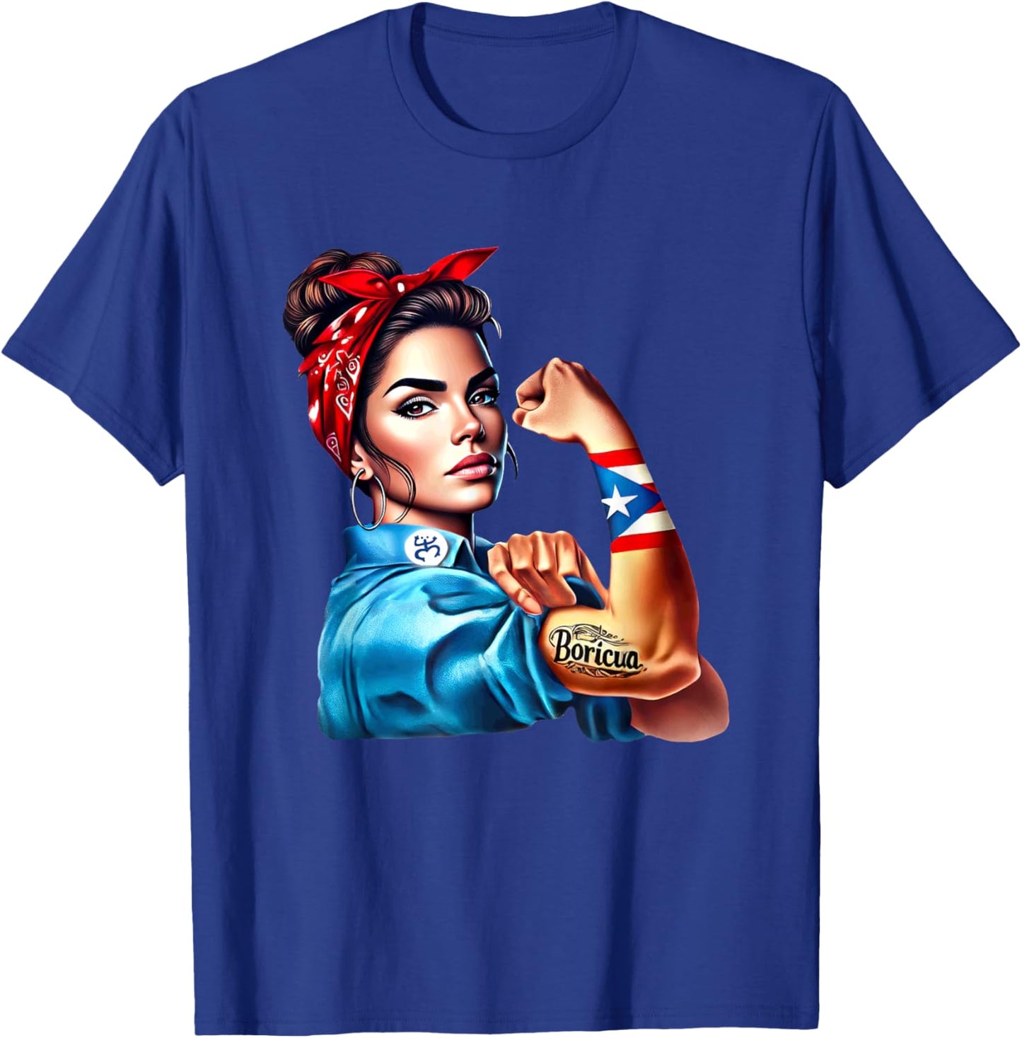 Boricua Tattoo Rosie Riveter Puerto Rico Flag Woman Coqui T-Shirt - T-Shirt | Royal