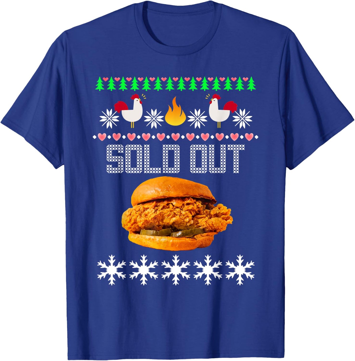 Funny Spicy Chicken Sandwich Ugly Christmas Sweater Shirt T-Shirt - T-Shirt | Royal