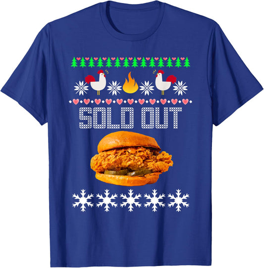 Funny Spicy Chicken Sandwich Ugly Christmas Sweater Shirt T-Shirt - T-Shirt | Royal