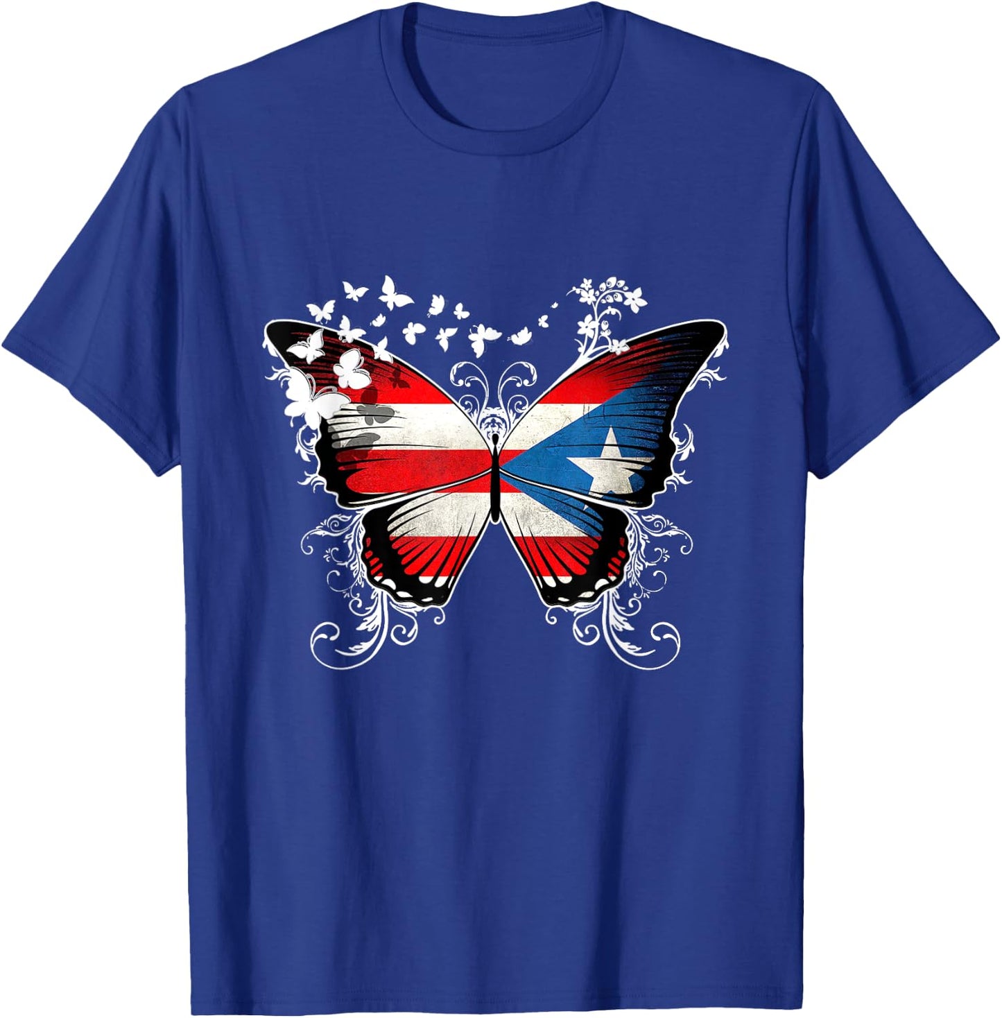 Puerto Rico Flag Shirt Butterfly Graphic T Shirt T-Shirt - T-Shirt | Royal