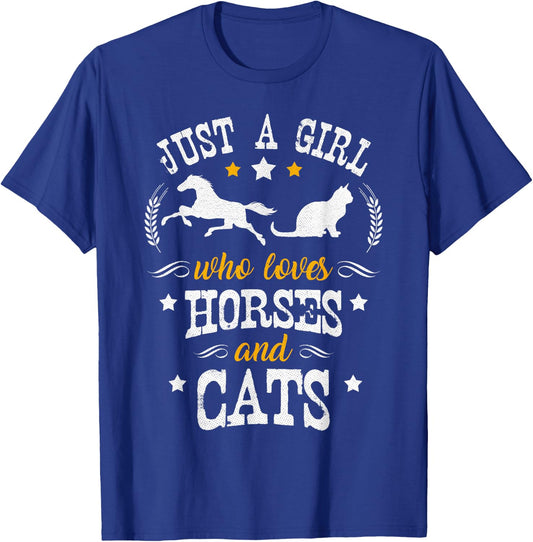 Horse Lover - Just A Girl Who Loves Horses & Cats T-Shirt - T-Shirt | Royal