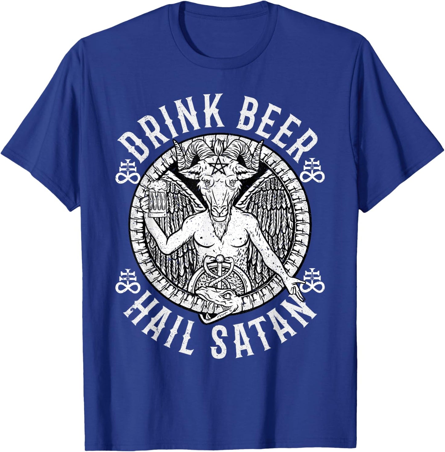 Drink Beer Hail Satan I Satanic Baphomet T-Shirt - T-Shirt | Royal