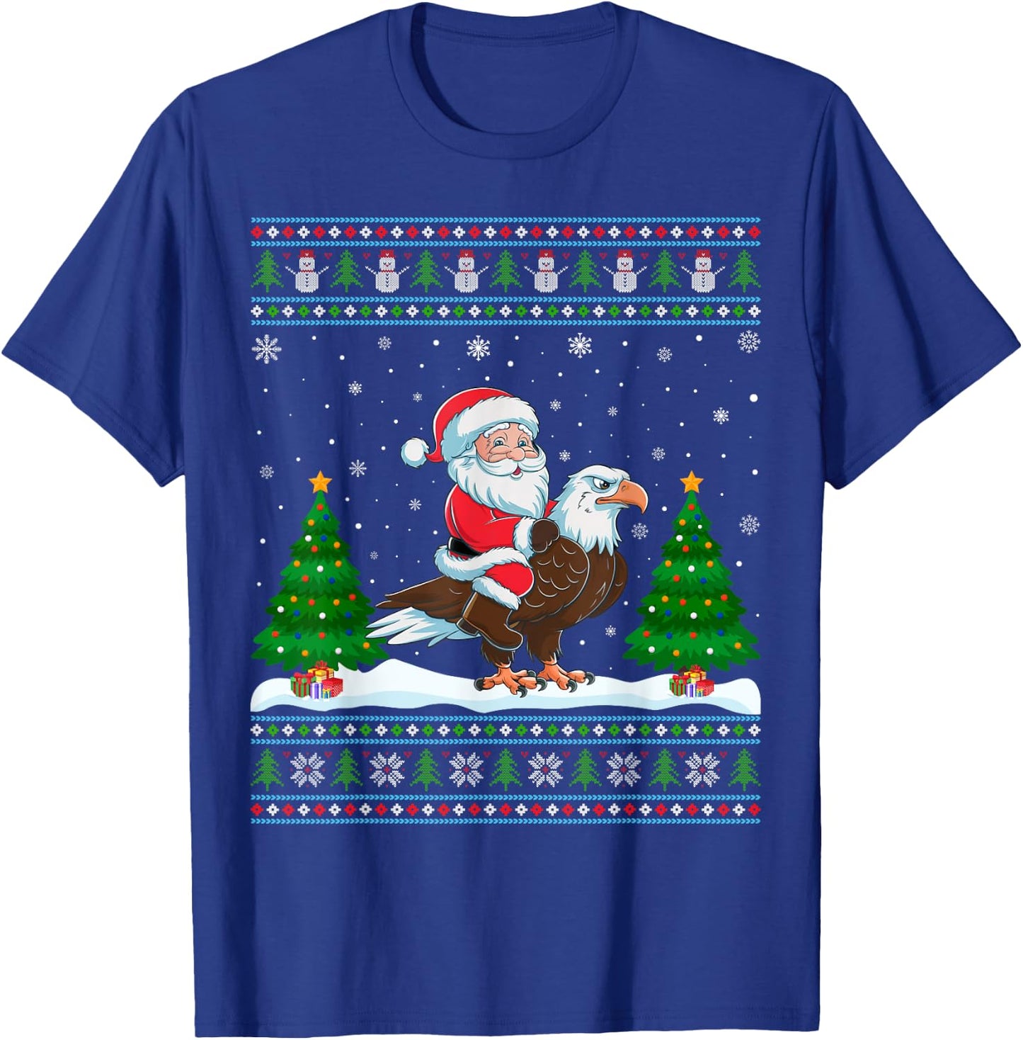 Ugly Xmas Lighting Tree Santa Riding Eagle Christmas T-Shirt - T-Shirt | Royal