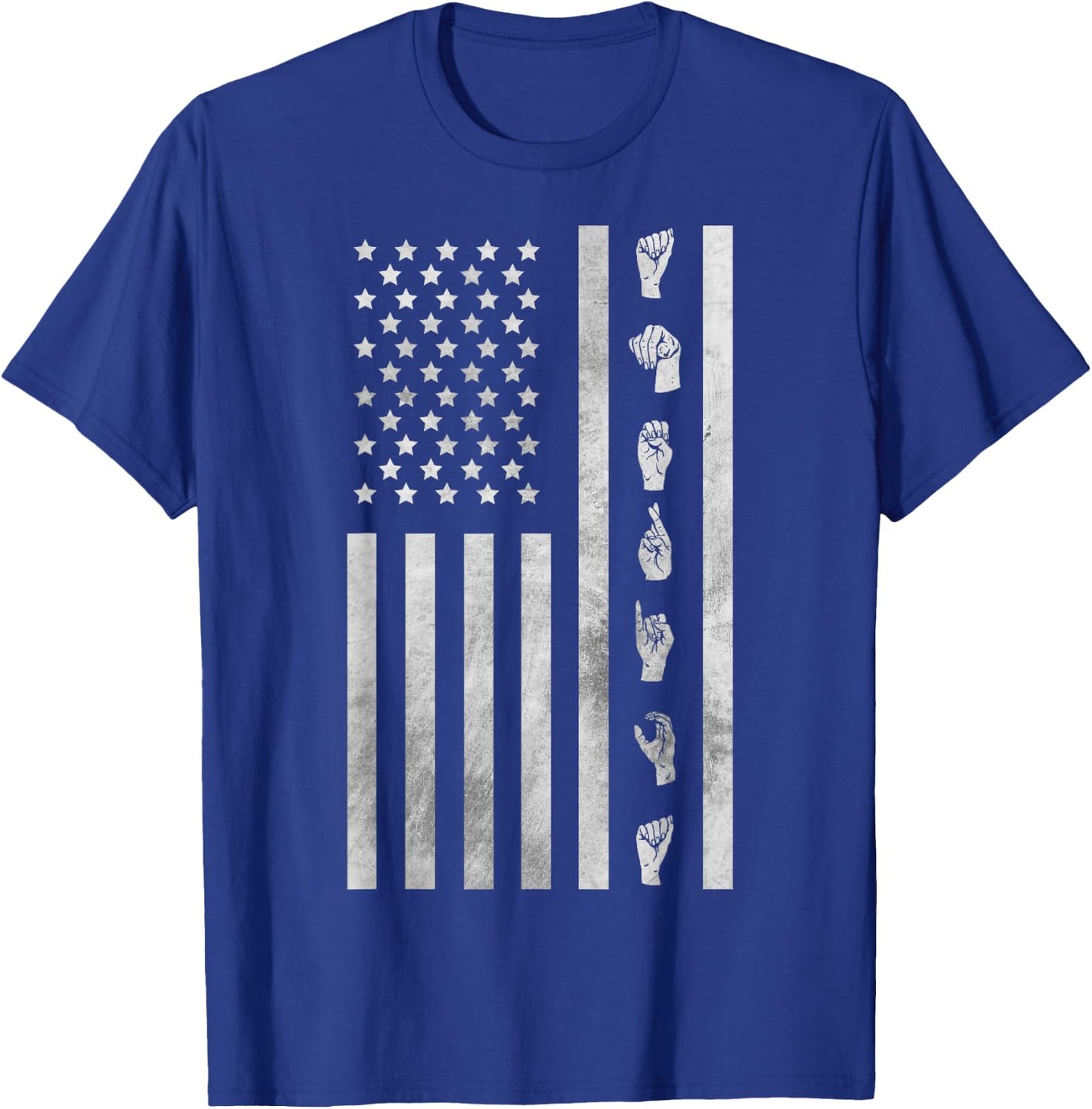 American Flag ASL Shirt American Sign Language America USA Women Kids Men T-Shirt - T-Shirt | Royal