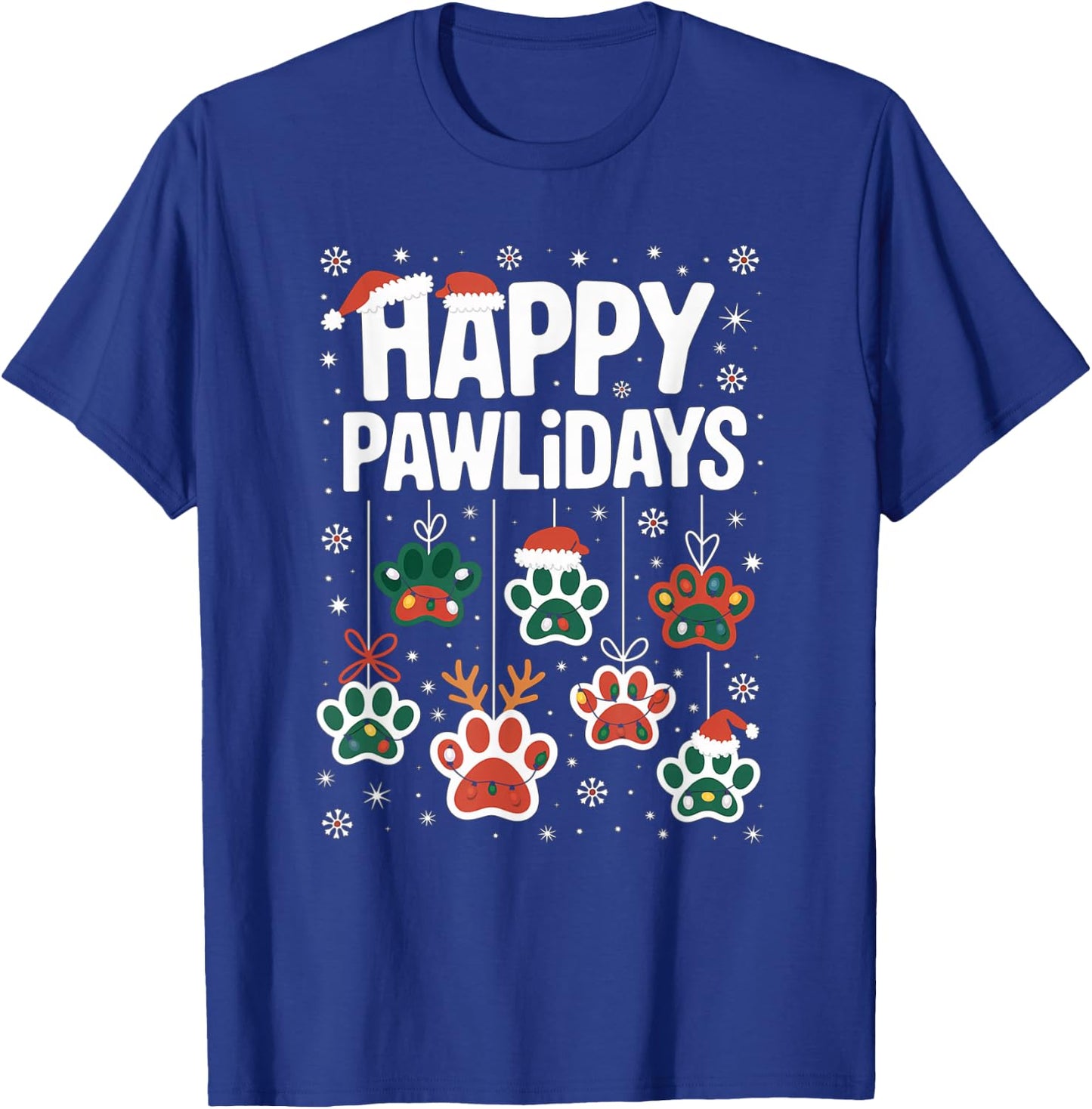 Funny Happy Pawlidays Christmas Dog Paw Xmas Dogs Lovers T-Shirt - T-Shirt | Royal