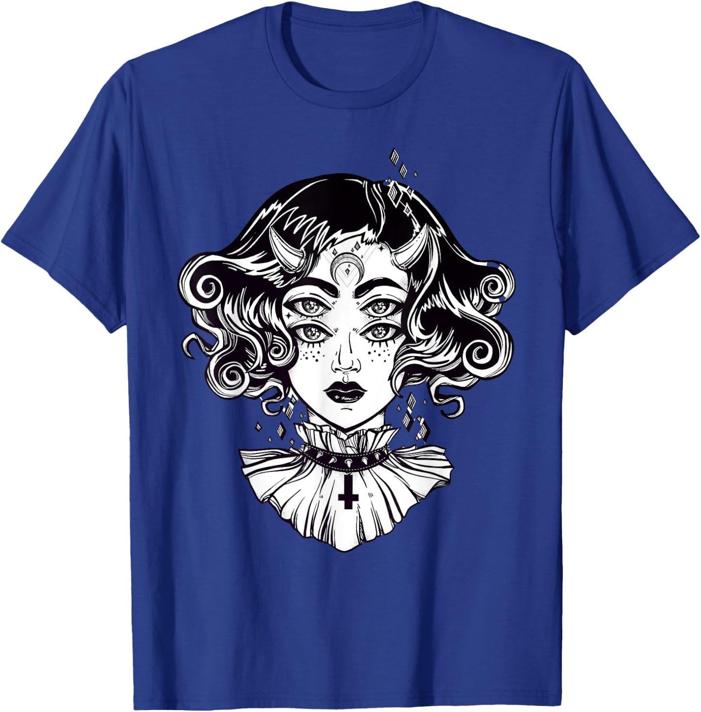 Horned Devil Girl - Satanic Halloween Glitch Goth T-Shirt - T-Shirt | Royal