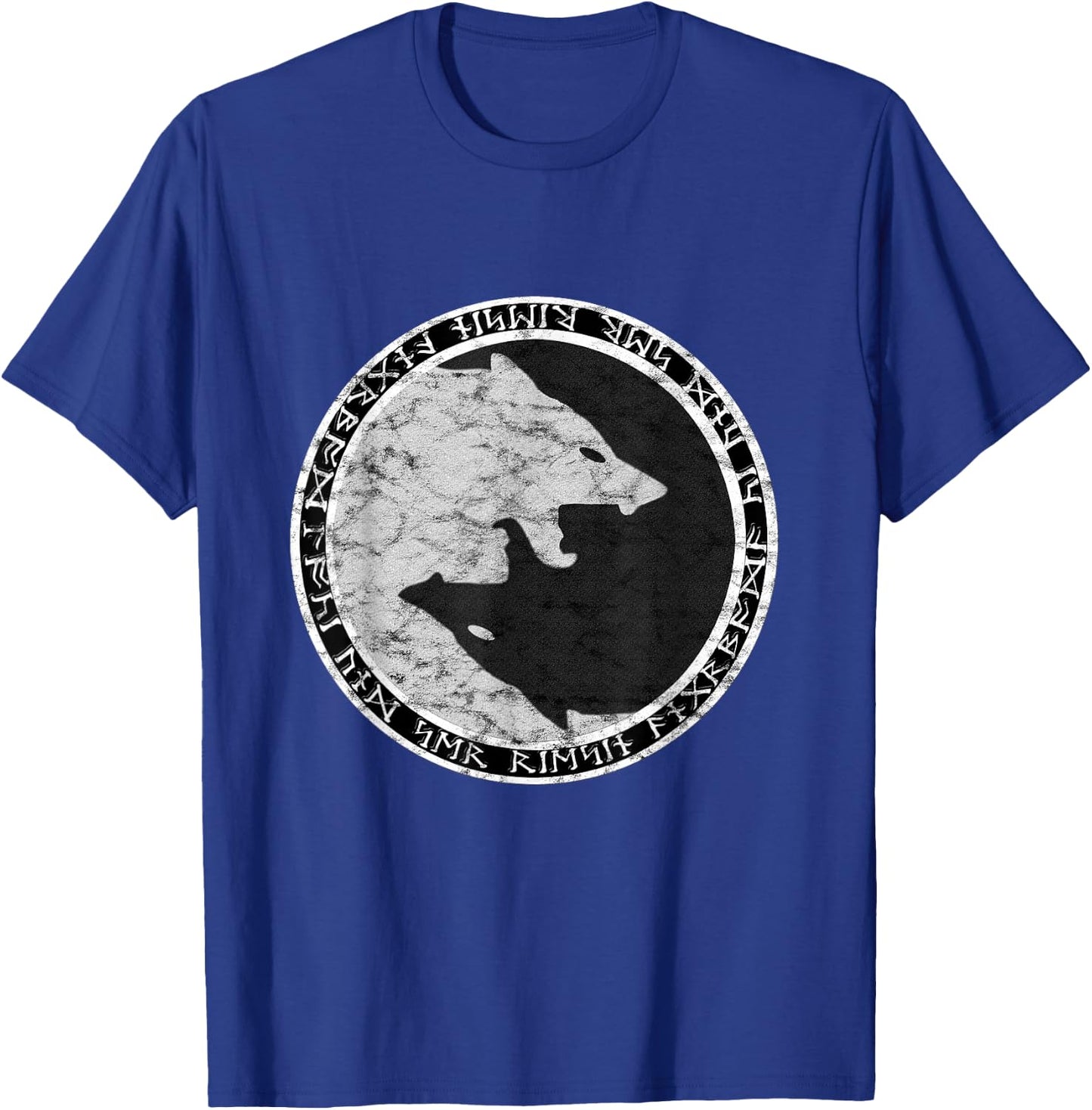 Fenrir Wolf Of Odin With Norse Runes Distressed T-Shirt - T-Shirt | Royal