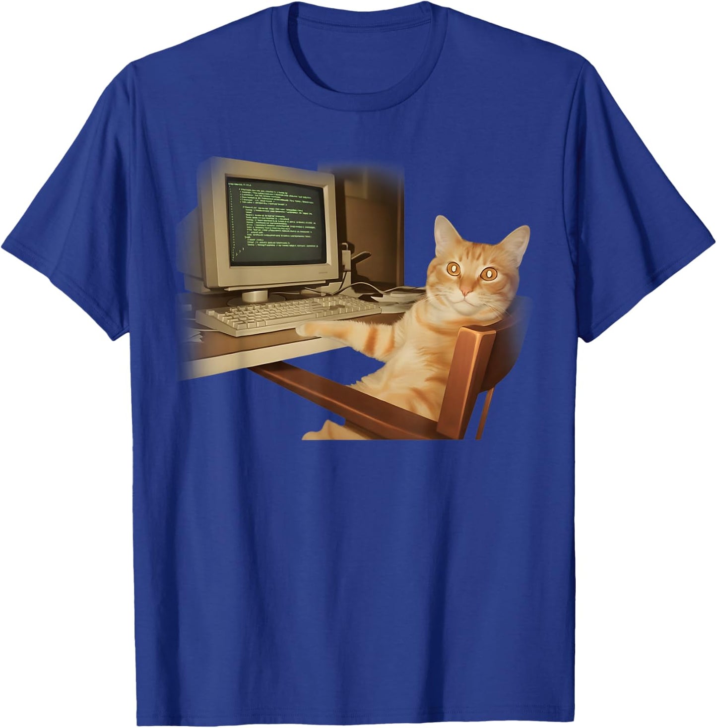 Retro Computer Cat Funny Science Meme Men Women Kids T-Shirt - T-Shirt | Royal