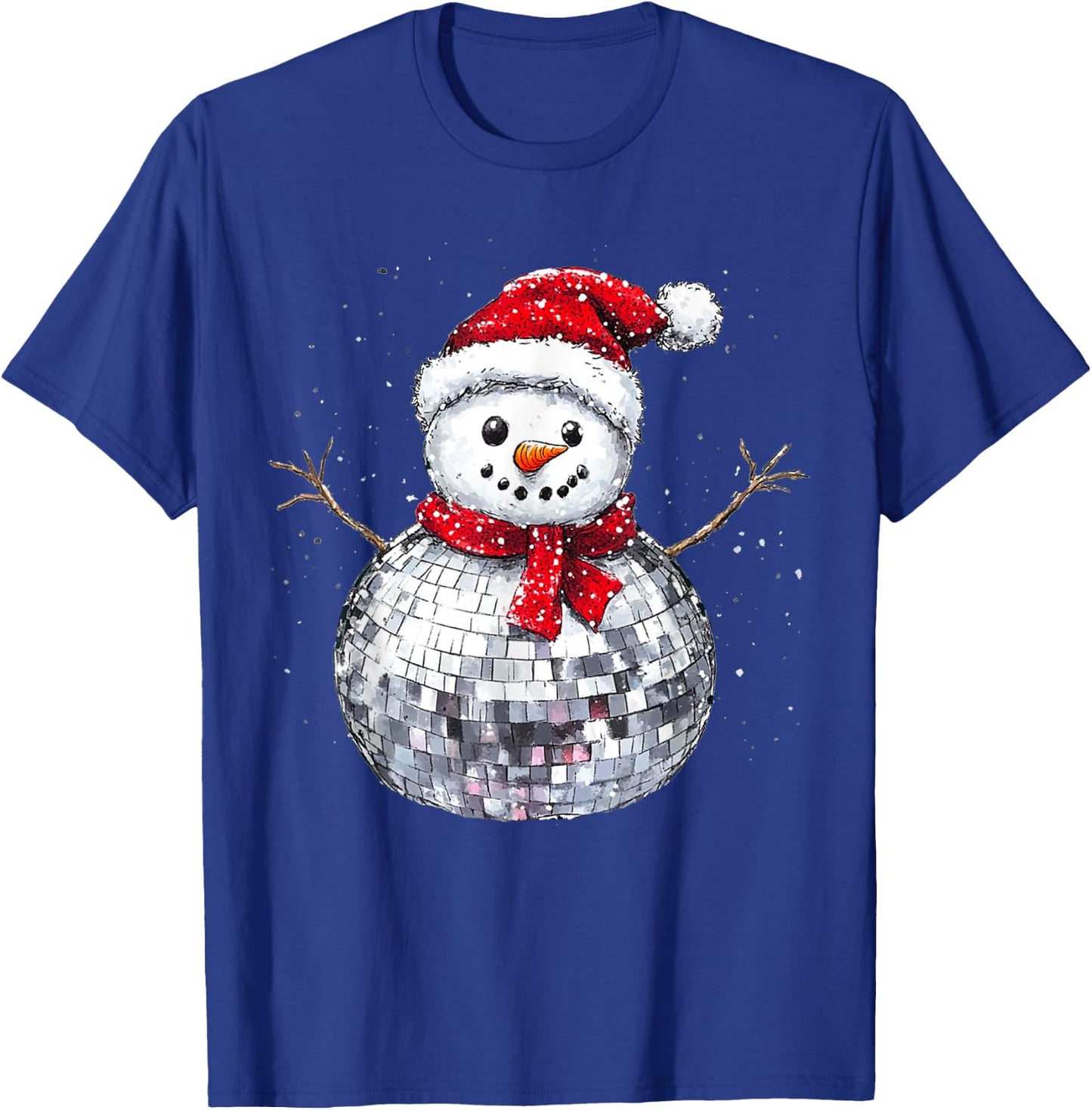 Snowman Christmas Retro Santa Hat Disco Ball Matching Family T-Shirt - T-Shirt | Royal