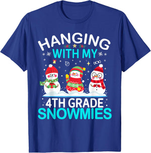 Hanging With My 4th Grade Snowmies Teacher School Christmas T-Shirt - T-Shirt | Royal