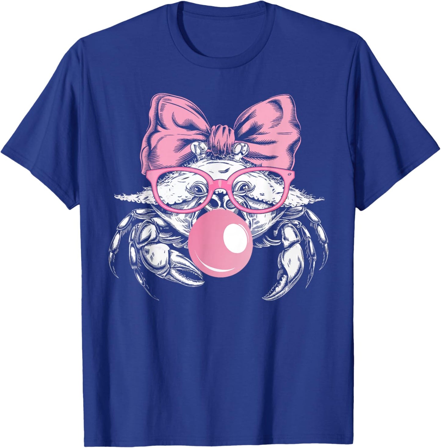Crab Wearing Glasses and Blowing Pink Bubble Gum T-Shirt - T-Shirt | Royal