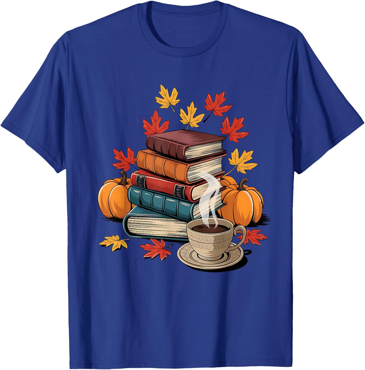 Vintage Books Tea Lovers Fall Autumn Leaves and Pumpkins T-Shirt - T-Shirt | Royal