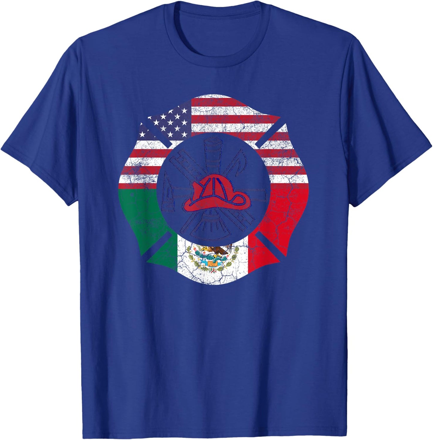 Cinco De Mayo Shirt Firefighter Mexican American Flag Gift Women Men T-Shirt - T-Shirt | Royal