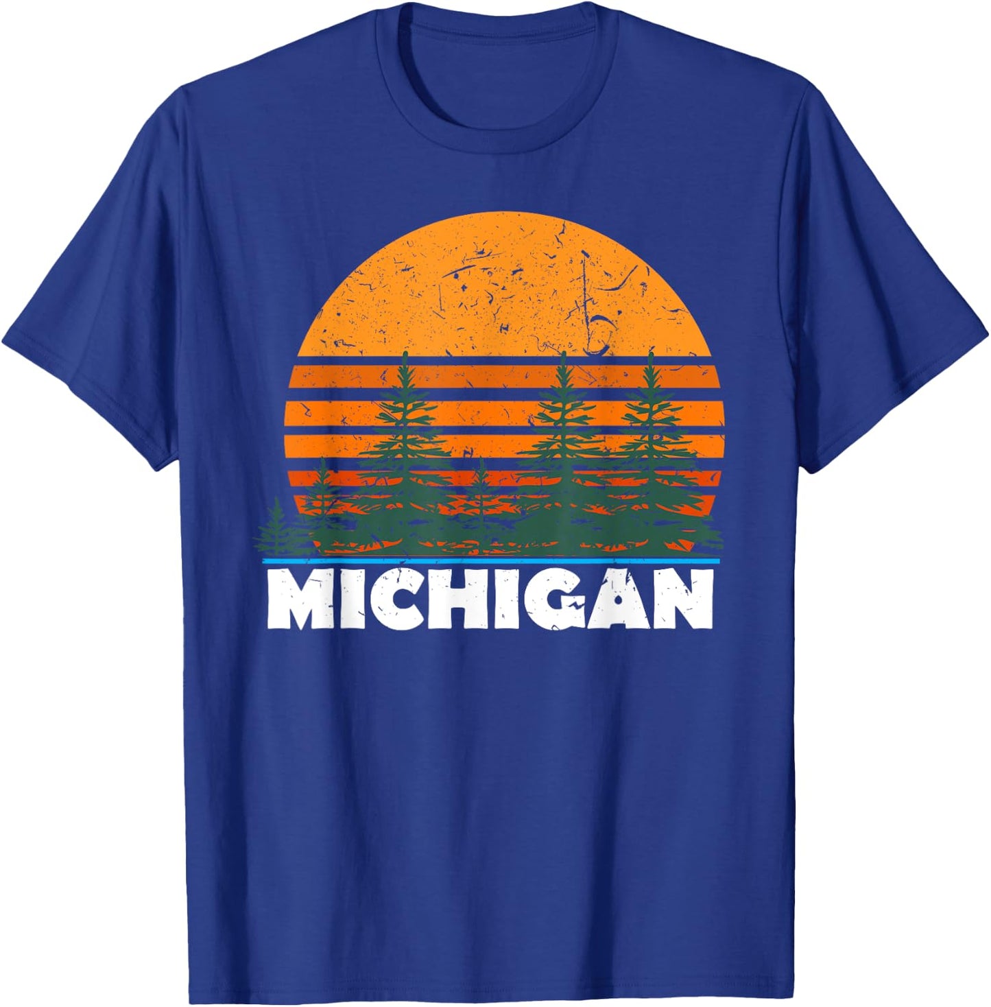 Michigan Shirt | Vintage Retro Sunset MI State Gift T-Shirt - T-Shirt | Royal