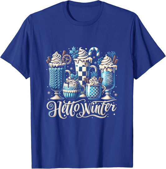 Hello a Winter Sweet Cozy Coffee Lovers Snowman Christmas T-Shirt - T-Shirt | Royal