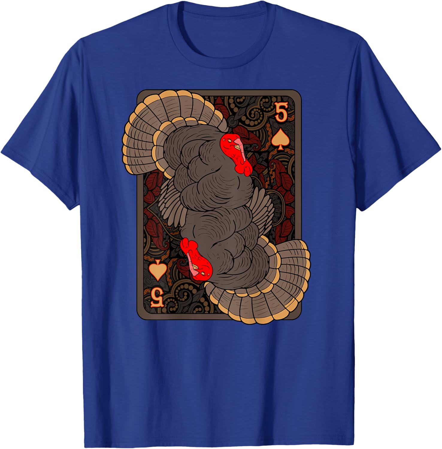 Thanksgiving Turkey Playing Card Shirt Spades Autumn Birds T-Shirt - T-Shirt | Royal