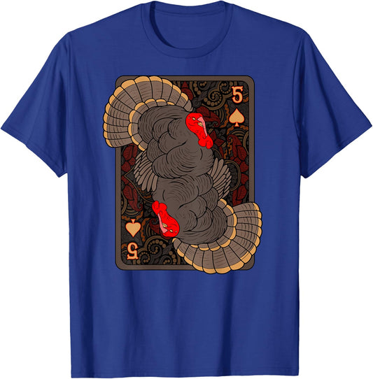 Thanksgiving Turkey Playing Card Shirt Spades Autumn Birds T-Shirt - T-Shirt | Royal