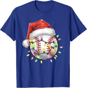 Baseball Christmas Lights Men Boys Youth Santa Sports T-Shirt - T-Shirt | Royal
