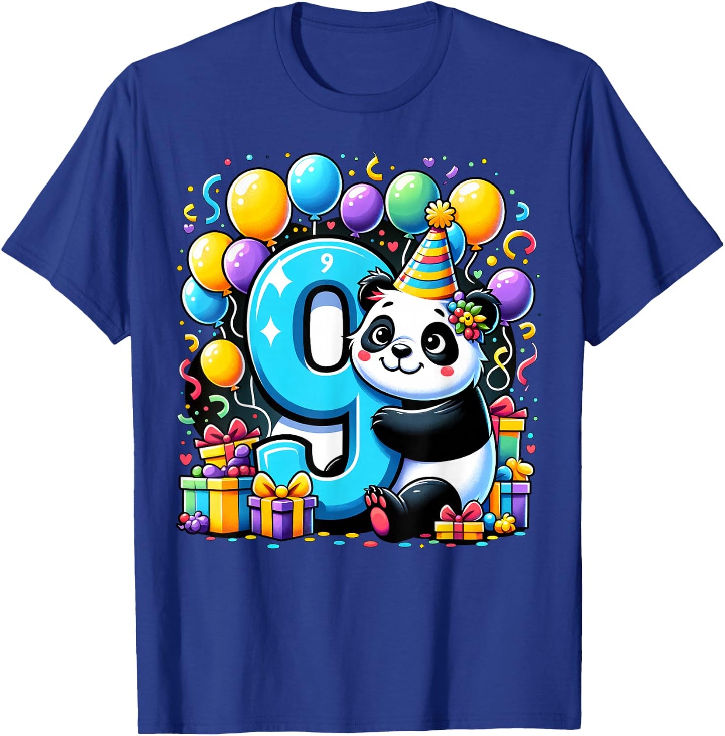 Panda 9th birthday for boy girl 9 years old ninth nine Panda T-Shirt - T-Shirt | Royal