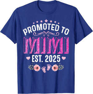 Promoted To Mimi Est. 2025 Funny Floral Mother's Day T-Shirt - T-Shirt | Royal