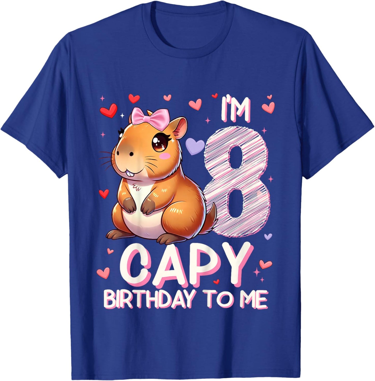 8 Years Capy Birthday To Me Girls 8th Birthday Capybara T-Shirt - T-Shirt | Royal