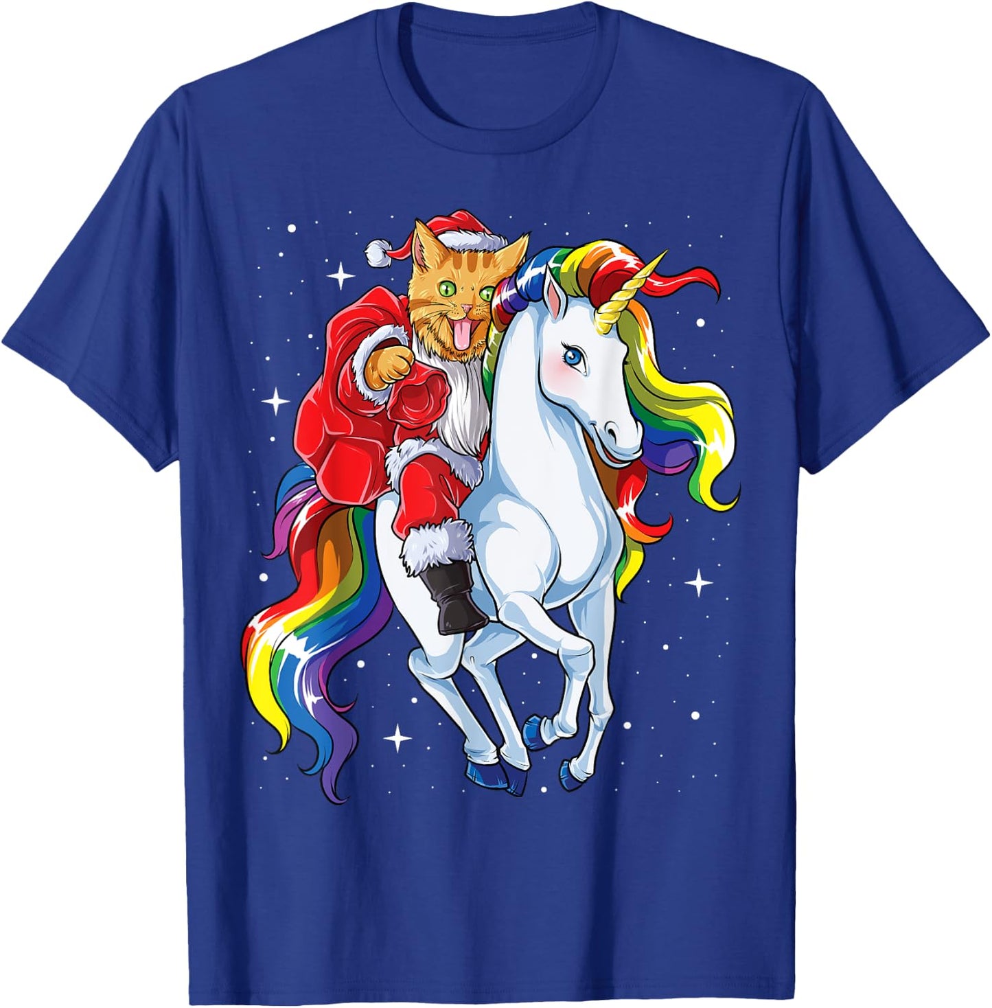 Cat Santa Unicorn T shirt Christmas Girls Women Meowy Xmas T-Shirt - T-Shirt | Royal