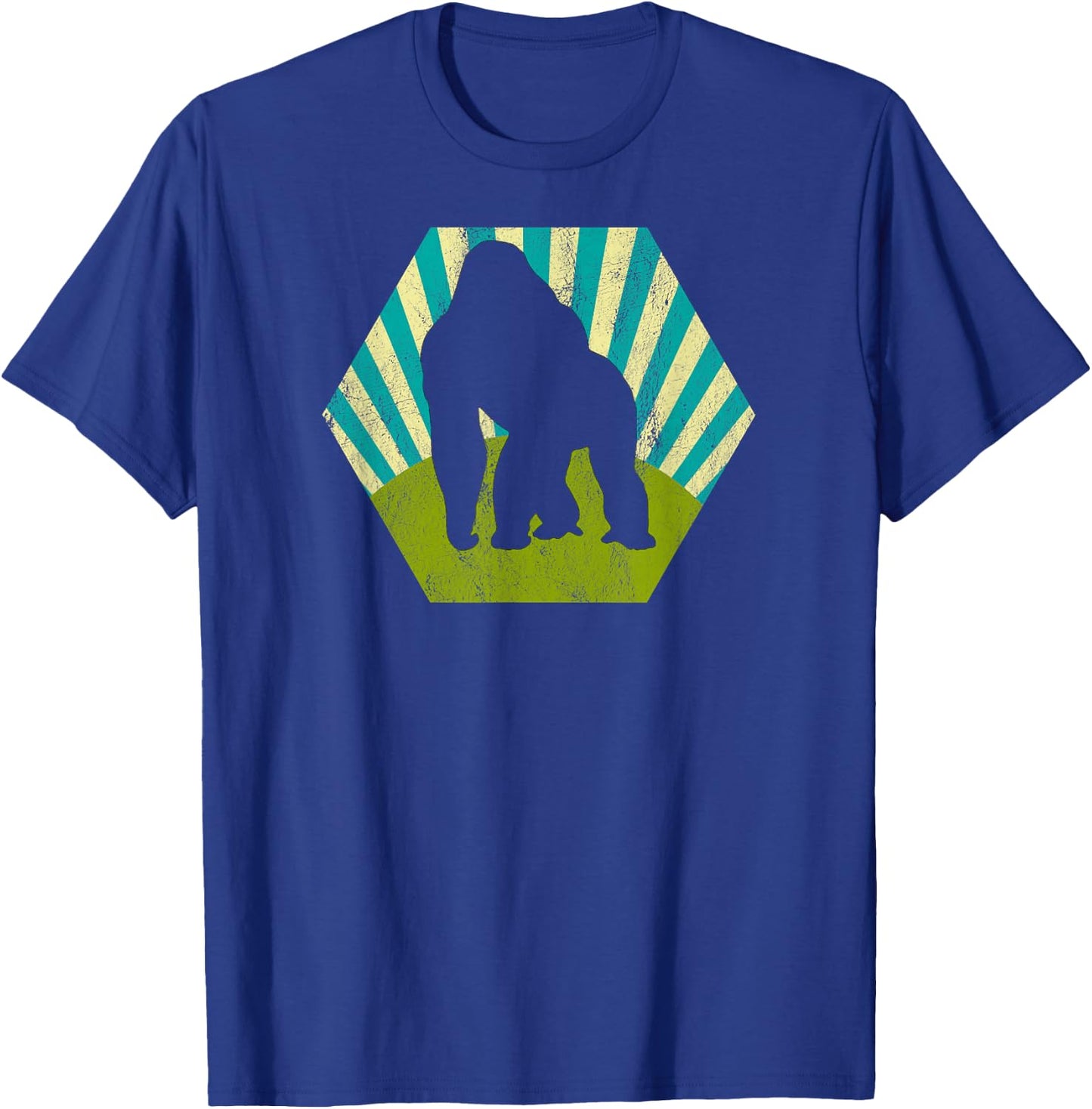 Silverback Gorilla on Retro Blue Green Sunburst Graphic T-Shirt - T-Shirt | Royal