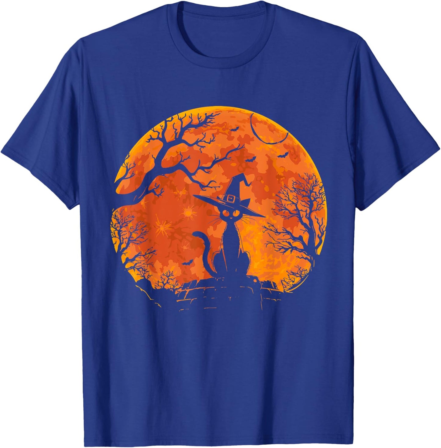 Vintage Scary Halloween Cat Costume Retro Cat Moon Men Women Kids T-Shirt - T-Shirt | Royal