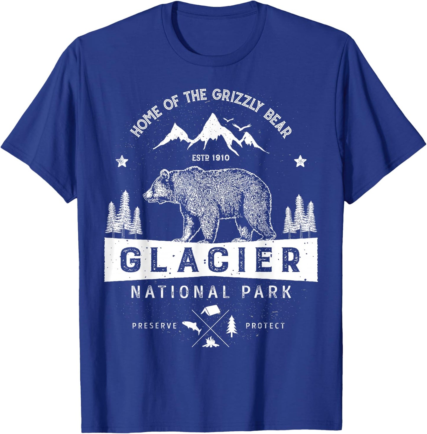 Glacier National Park T Shirt Vintage Montana Bear Men Women T-Shirt - T-Shirt | Royal