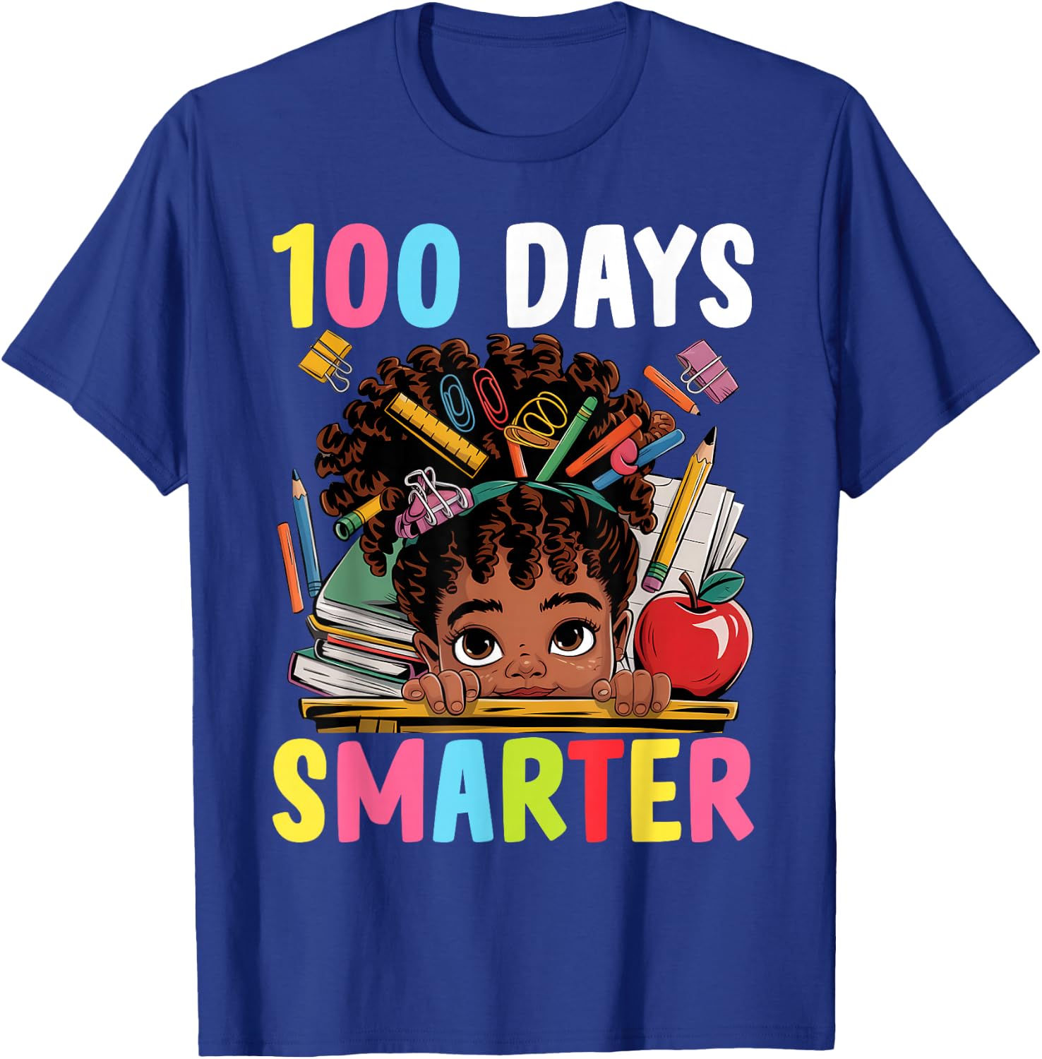 100 Days of School Shirt Afro Girl Kids 100th Day Teacher T-Shirt - T-Shirt | Royal