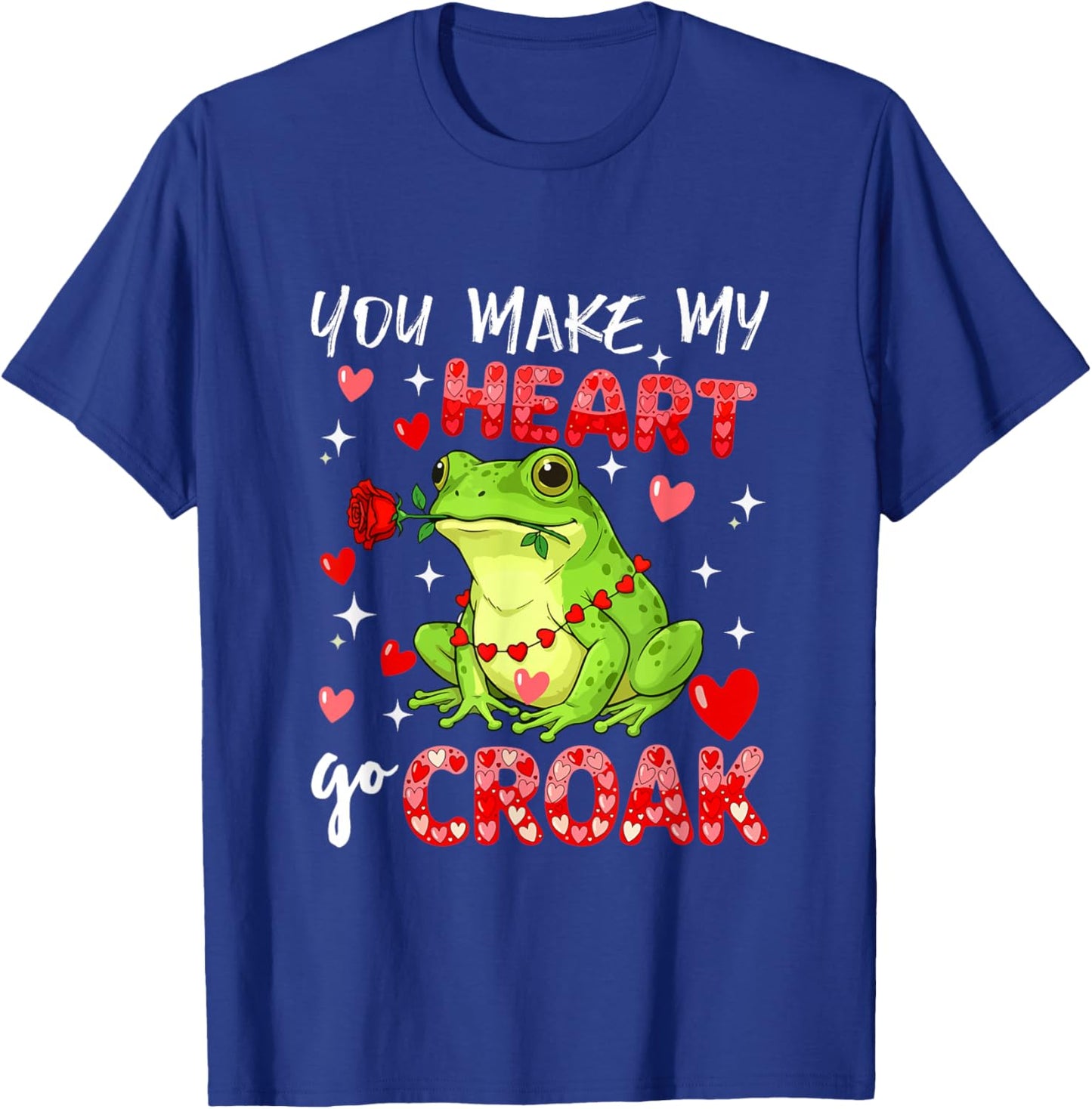 Make Heart Go Valentine's Day Cute Frog Sound Floral Rose T-Shirt - T-Shirt | Royal