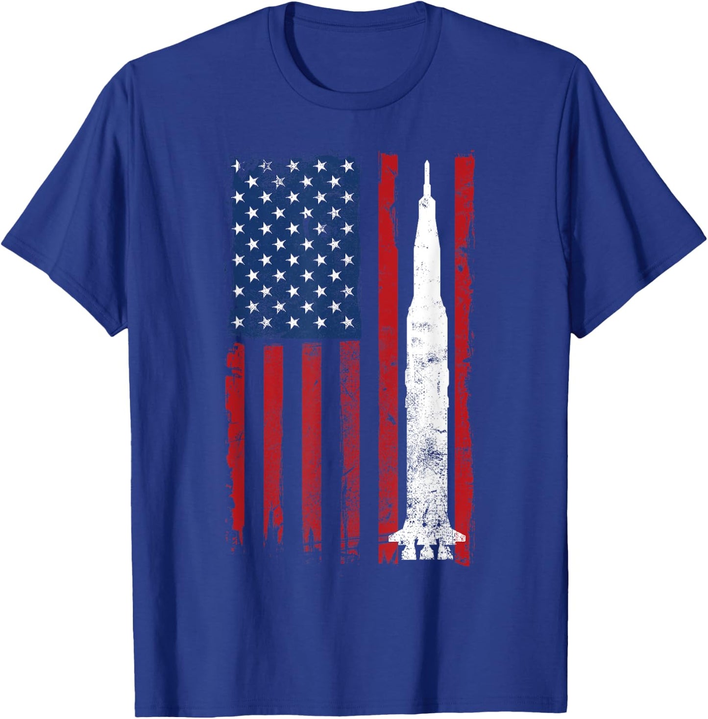 Apollo 11 Saturn V Flag Space Rocket Launch Vintage T-Shirt - T-Shirt | Royal