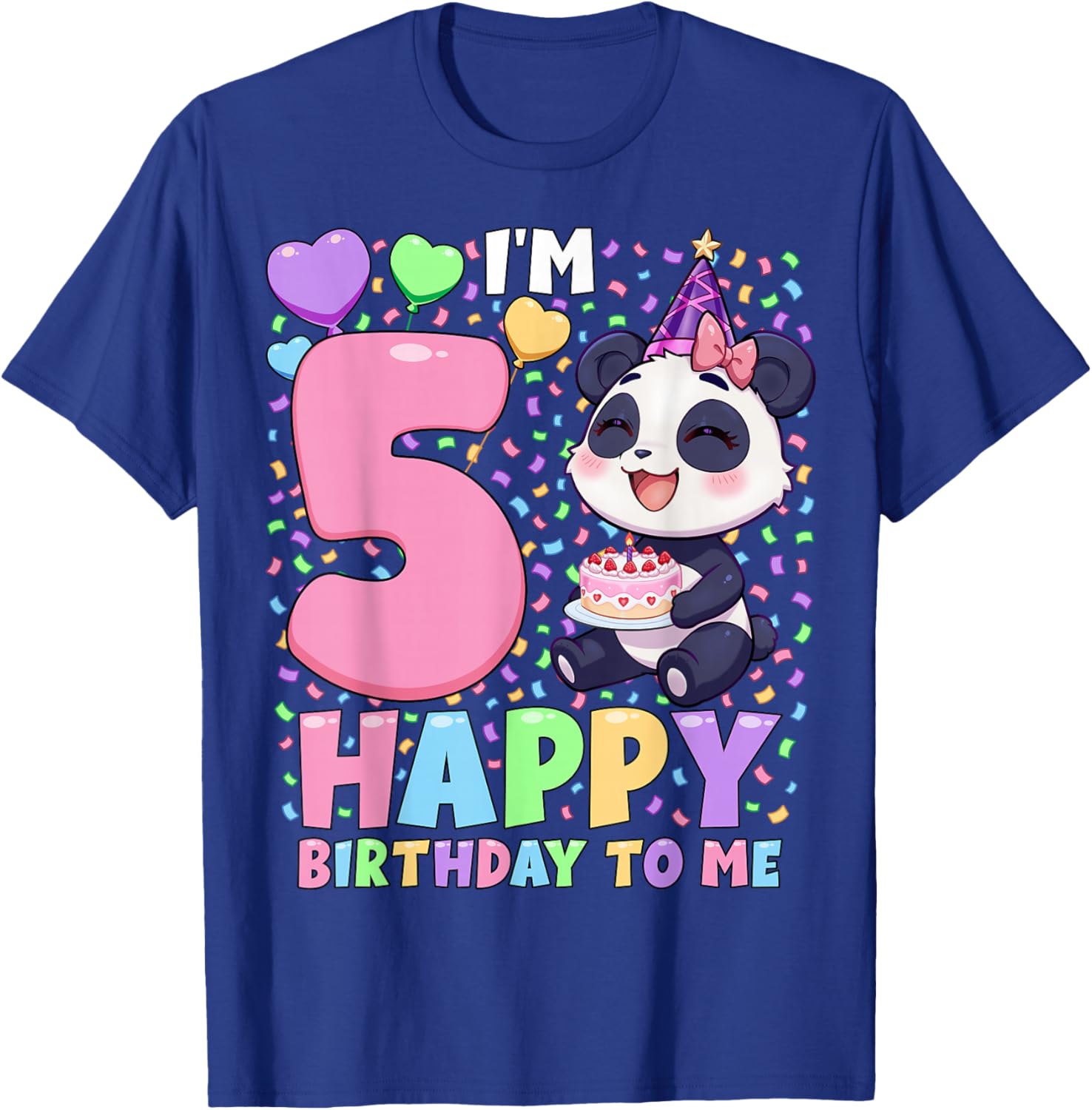 Panda Birthday Party Shirt | Girls 5th Birthday Panda T-Shirt - T-Shirt | Royal