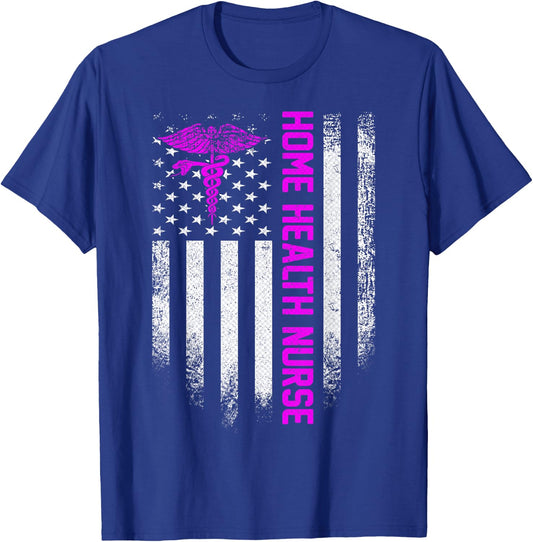 Vintage USA Home Health Nurse American Flag Patriotic Gift T-Shirt - T-Shirt | Royal