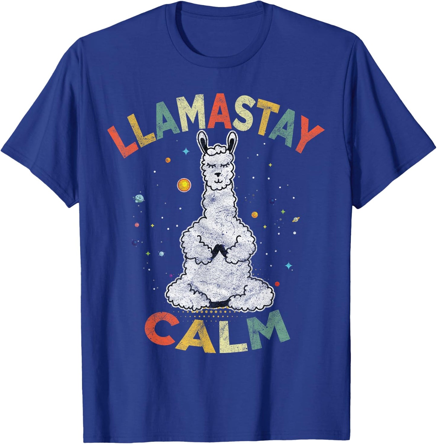 Cute Yoga Llama Stay Calm Alpaca Retro Vintage T-Shirt - T-Shirt | Royal
