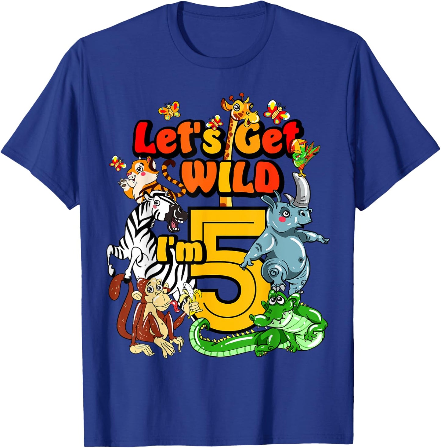 Kids 5 Year Old Zoo Birthday Shirt Safari Jungle Animal 5th T-Shirt - T-Shirt | Royal