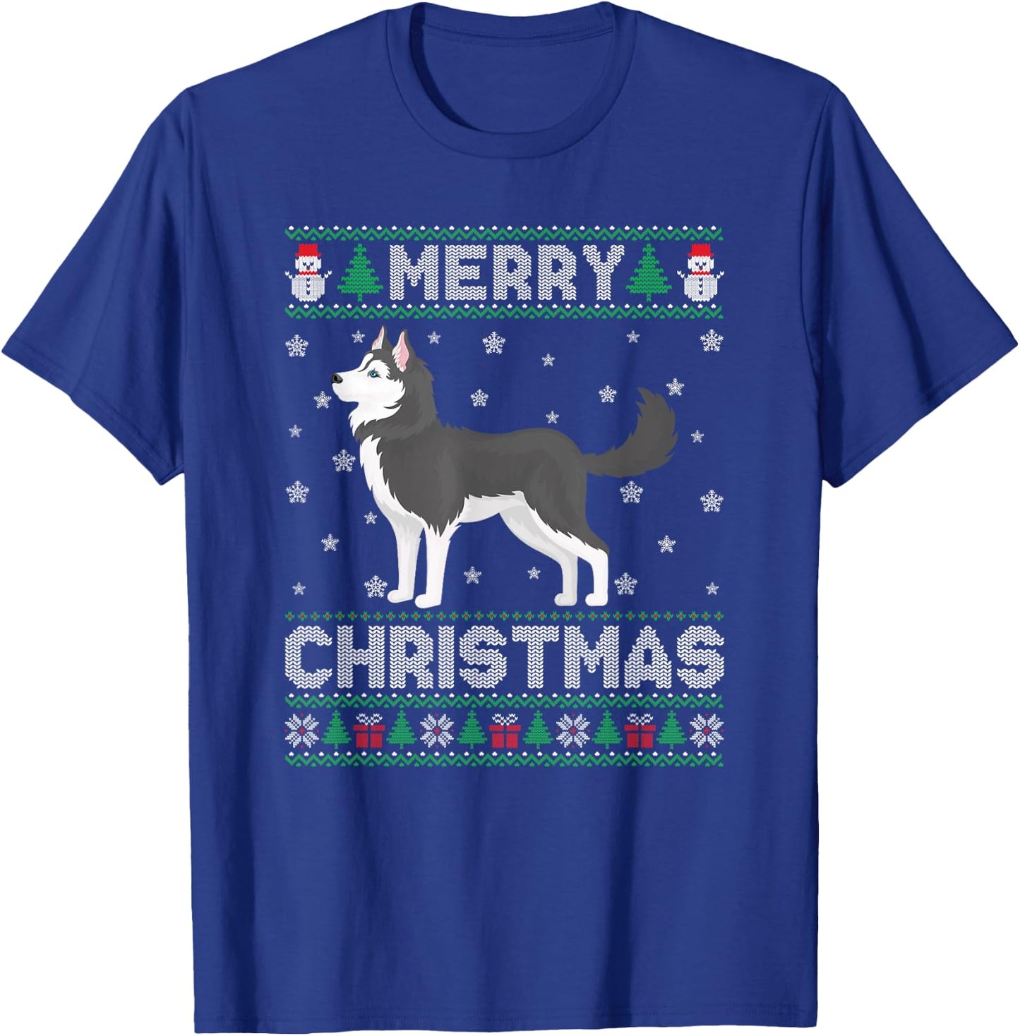 Siberian Husky Dog Men Women Kids Ugly Christmas Sweater T-Shirt - T-Shirt | Royal