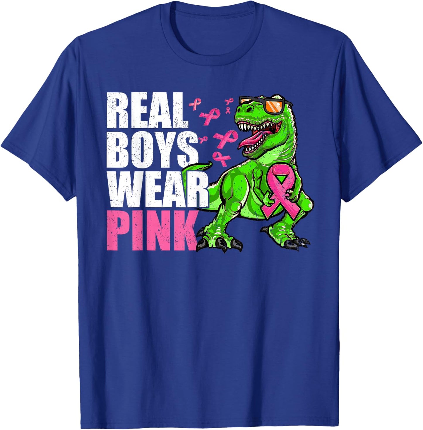 Youths Toddlers Breast Cancer Pink Ribbon Dinosaur Boys Kids T-Shirt - T-Shirt | Royal