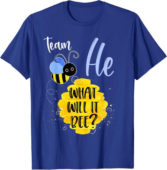 Gender Reveal Team HE Shirt Boy What Will It Bee or She T-Shirt - T-Shirt | Royal