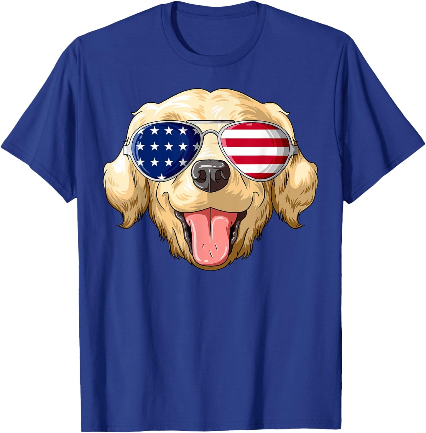 Patriotic Golden Retriever American Flag Glasses 4th July T-Shirt - T-Shirt | Royal