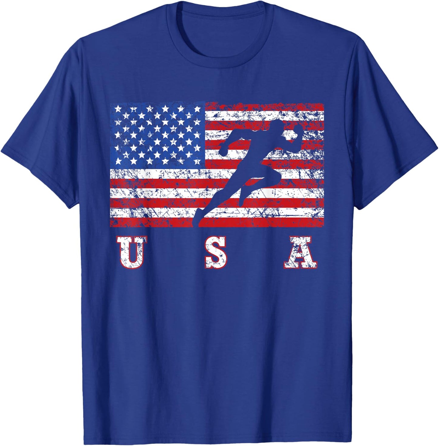 American Flag Track & Field USA Gift, Track Team T-Shirt - T-Shirt | Royal