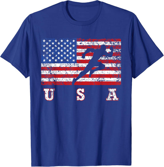 American Flag Track & Field USA Gift, Track Team T-Shirt - T-Shirt | Royal