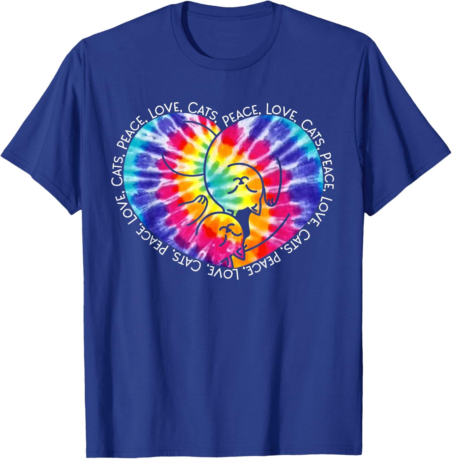 Peace Love Cats Tie Dye Heart Kitty Hippie Groovy Retro Gift T-Shirt - T-Shirt | Royal