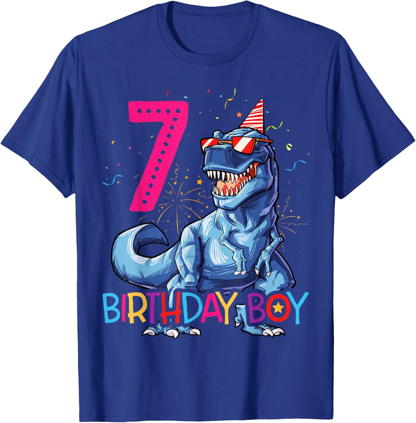 Dinosaur T rex 7 year Old T shirt Kids 7th Birthday T-Shirt - T-Shirt | Royal