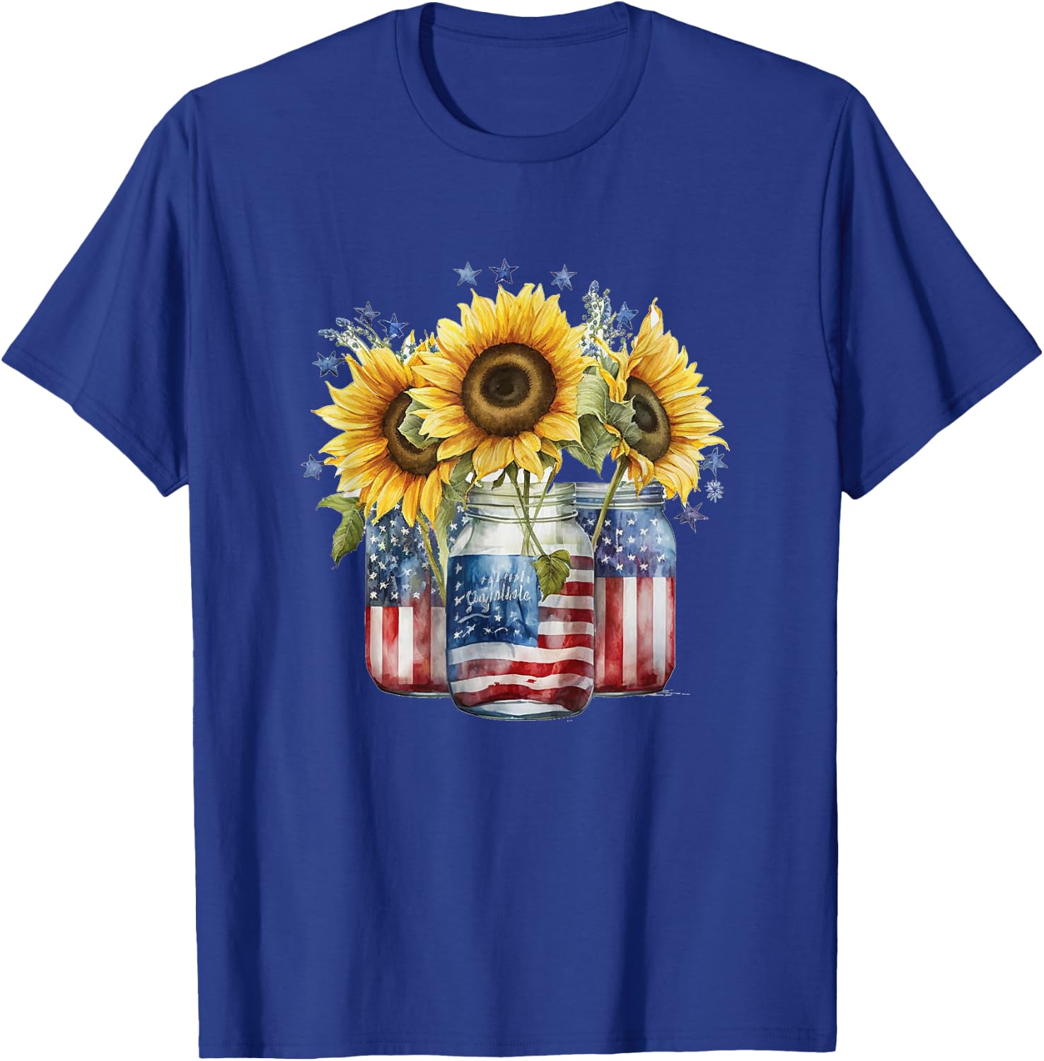 Patriotic Sunflower in Mason Jars 4th of July American Flag T-Shirt - T-Shirt | Royal
