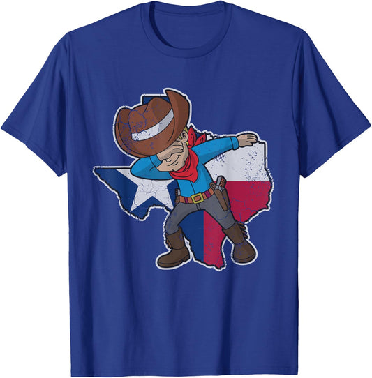 Dabbing Cowboy Texas Texan Flag Map Vintage Distressed Fade Small T-Shirt - T-Shirt | Royal