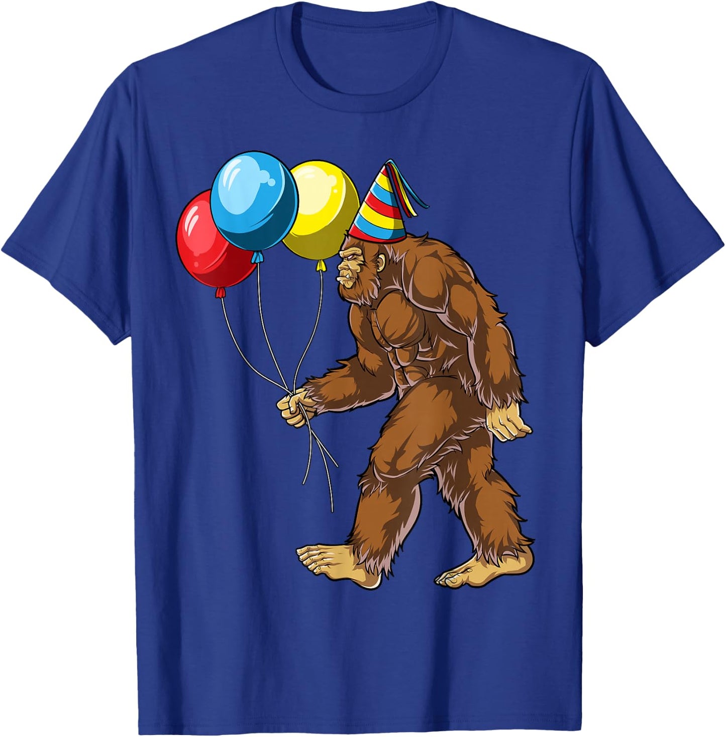 Bigfoot It's My Birthday Party Hat Balloons Boys Sasquatch T-Shirt - T-Shirt | Royal
